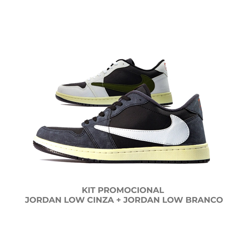 Kit Jordan Low - Cinza/Preto + Branco/Verde