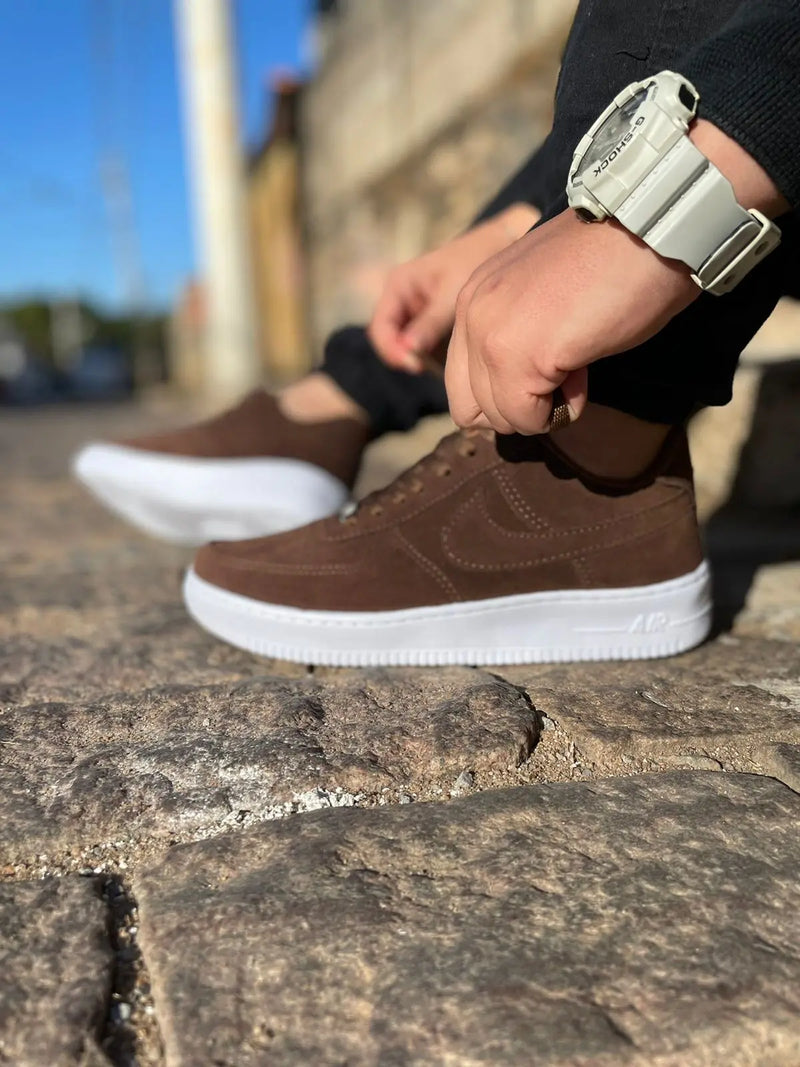 Tênis Air Force  One  Camurça Caramelo Calçados Store Raga